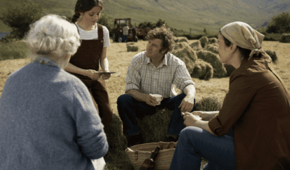 Joe Barry Ward Kate Anna Bederke take a welcome break from the haymaking Compressed
