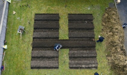 I Ching Hexagram made from Potato Ridges by members of the Irish Loy association and Deirdre O Mahony Photograph Tom Flanagan 2021 Print